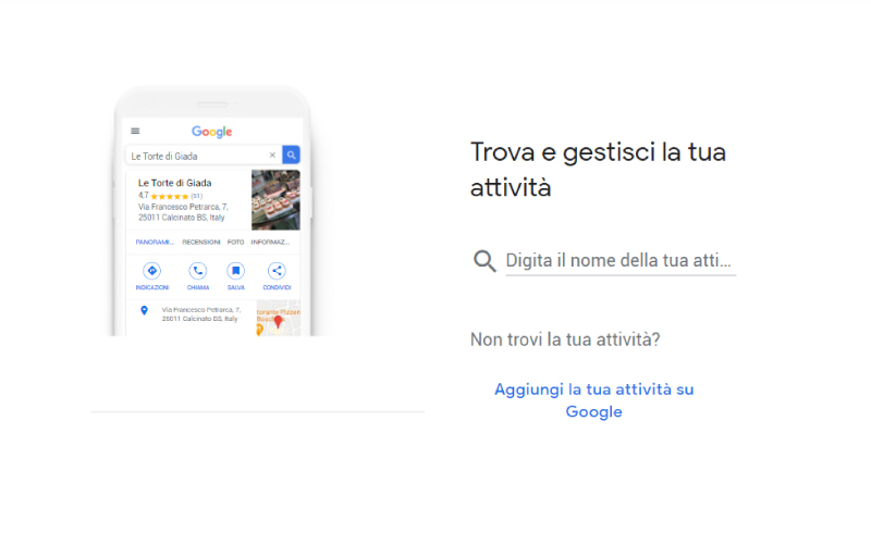 Schermata iniziale Google My Business